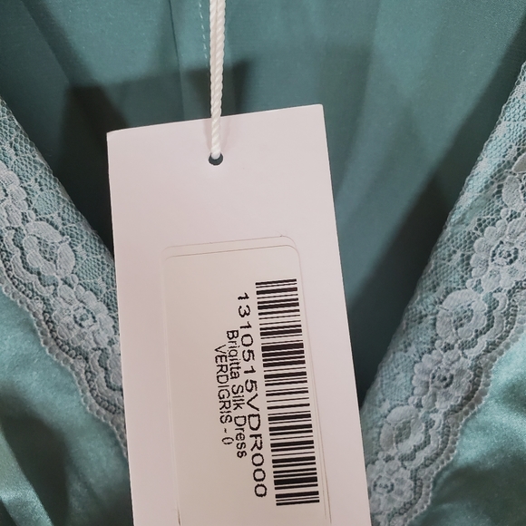NWT Reformation mini button silk brigitta dress v neck line in verdigris 0 - Picture 6 of 7